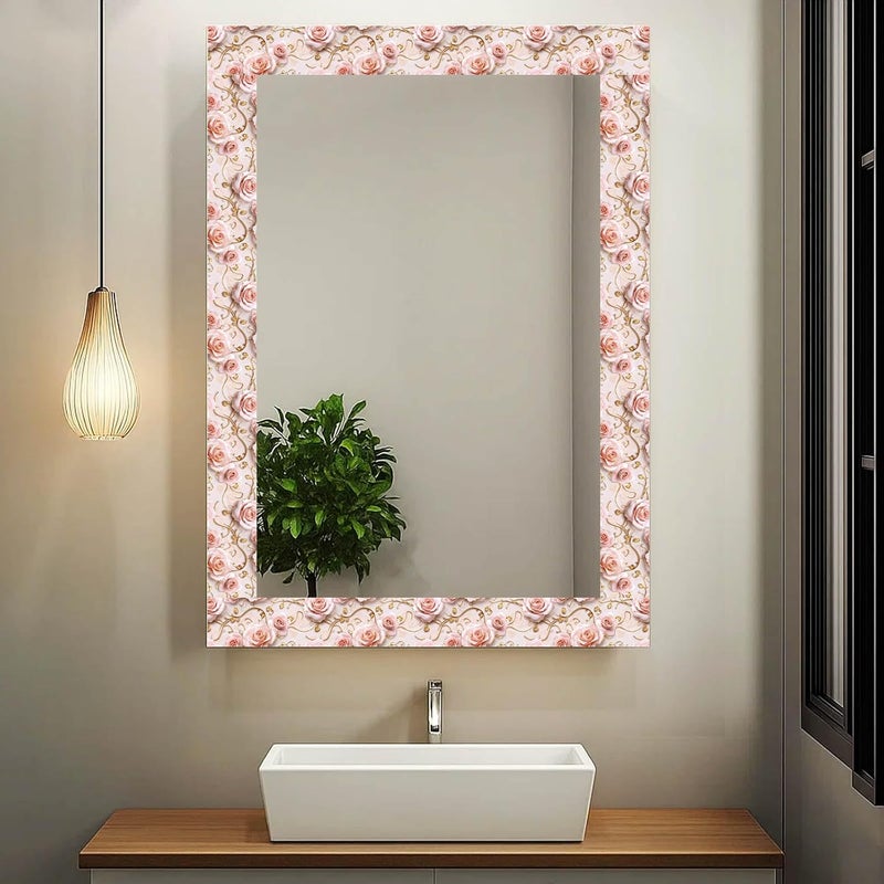 IVN Wallpaper Border Peel and Stick Wall Accent 4x196 Inch PVC Pink Gold Rose Vine Pattern Self Adhesive Decorative Wall Trim for Living Room Bedroom Hallway Elegant Romantic Style - Image 4